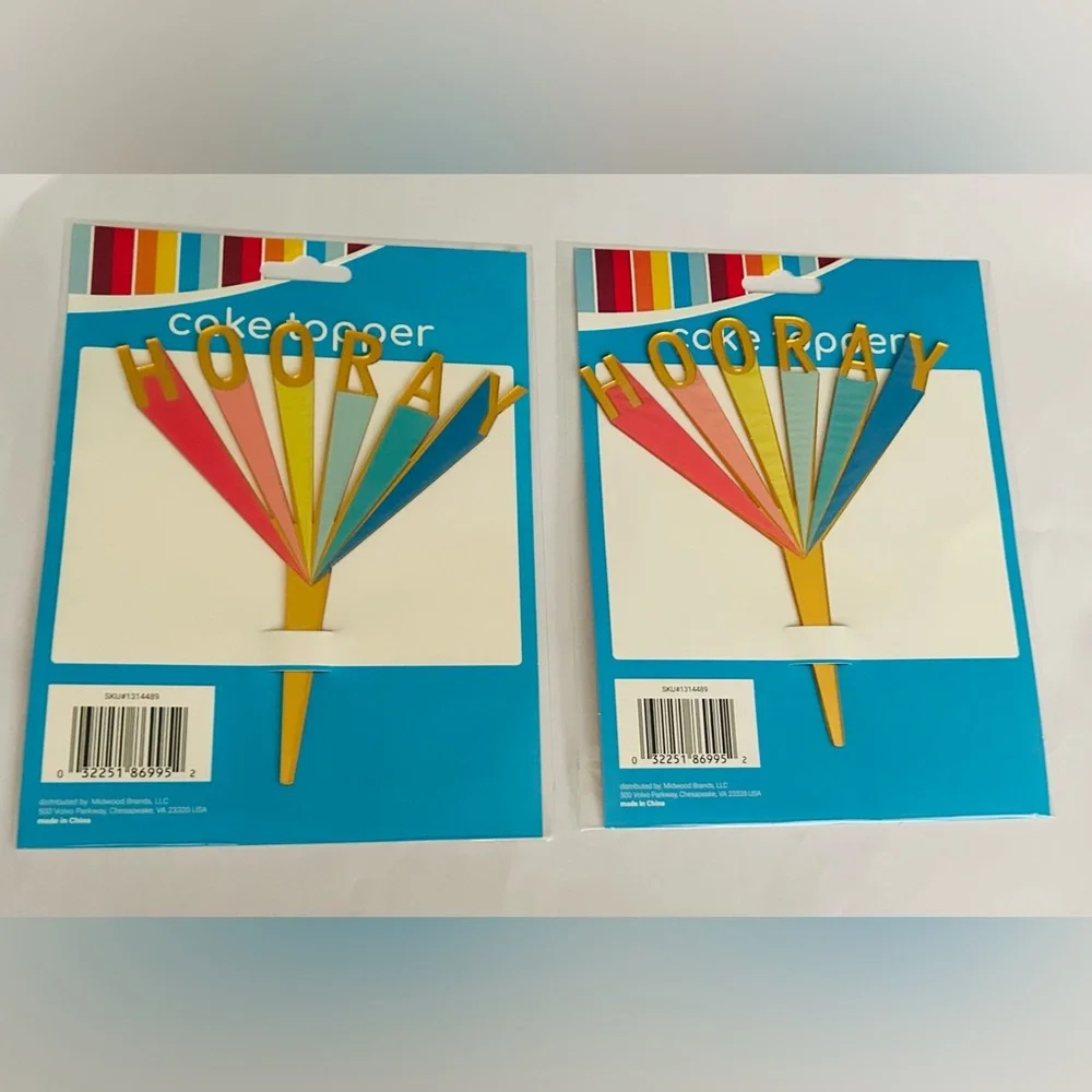 New 2 Colorful HOORAY Cake Toppers Topper